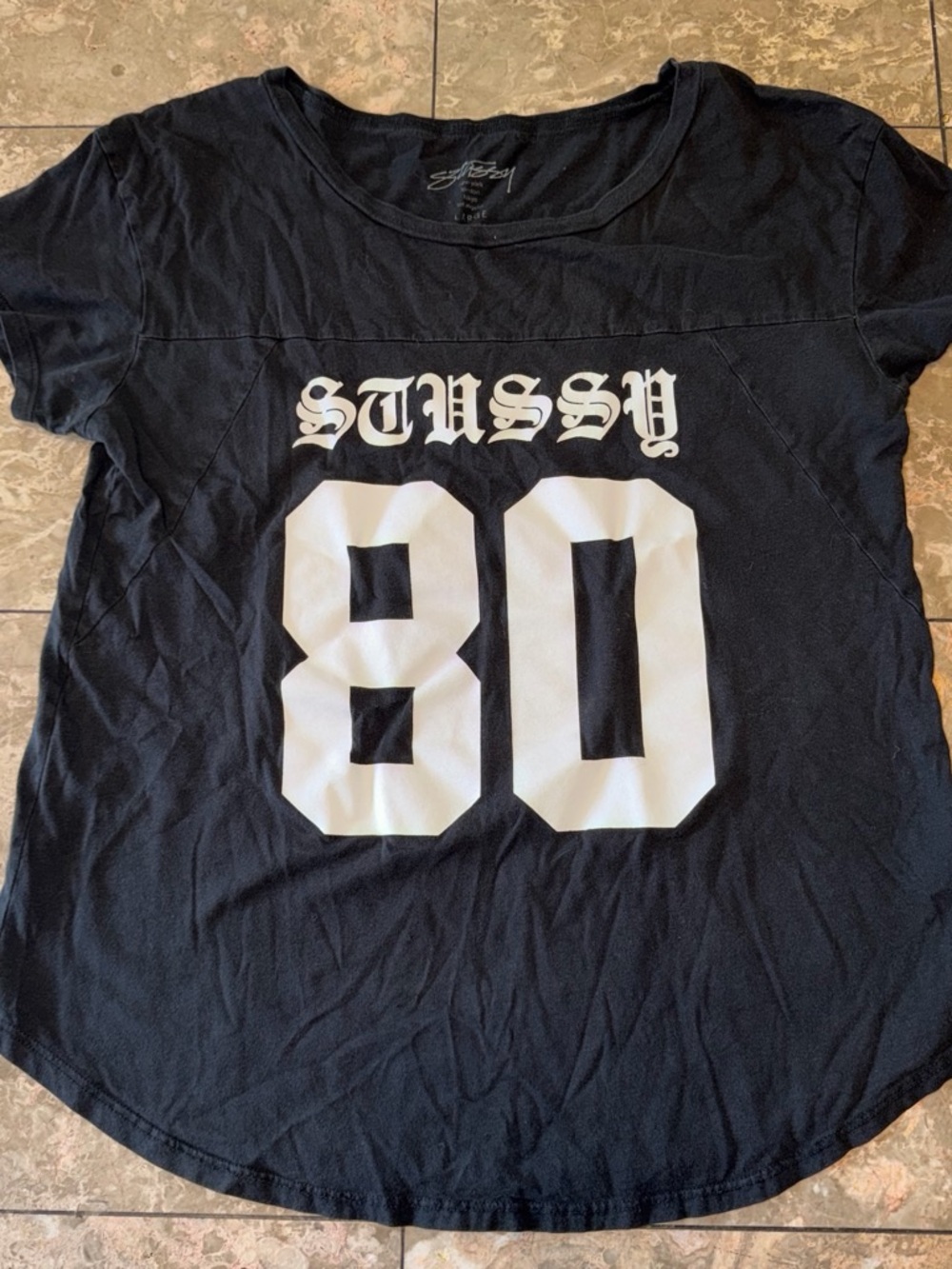 Stussy Black Short-Sleeve Tee with White '80' Graphic